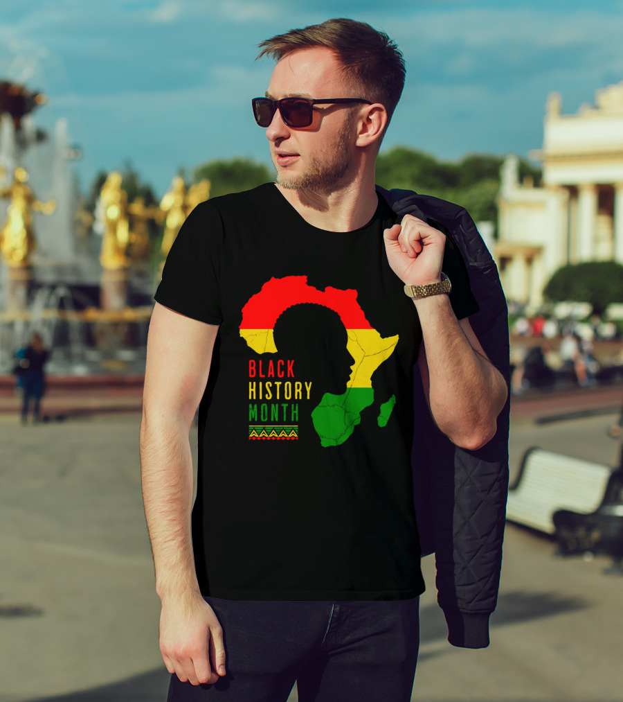 Black History Month Africa Map Silhouette With Red Yellow Green Colors T-Shirt