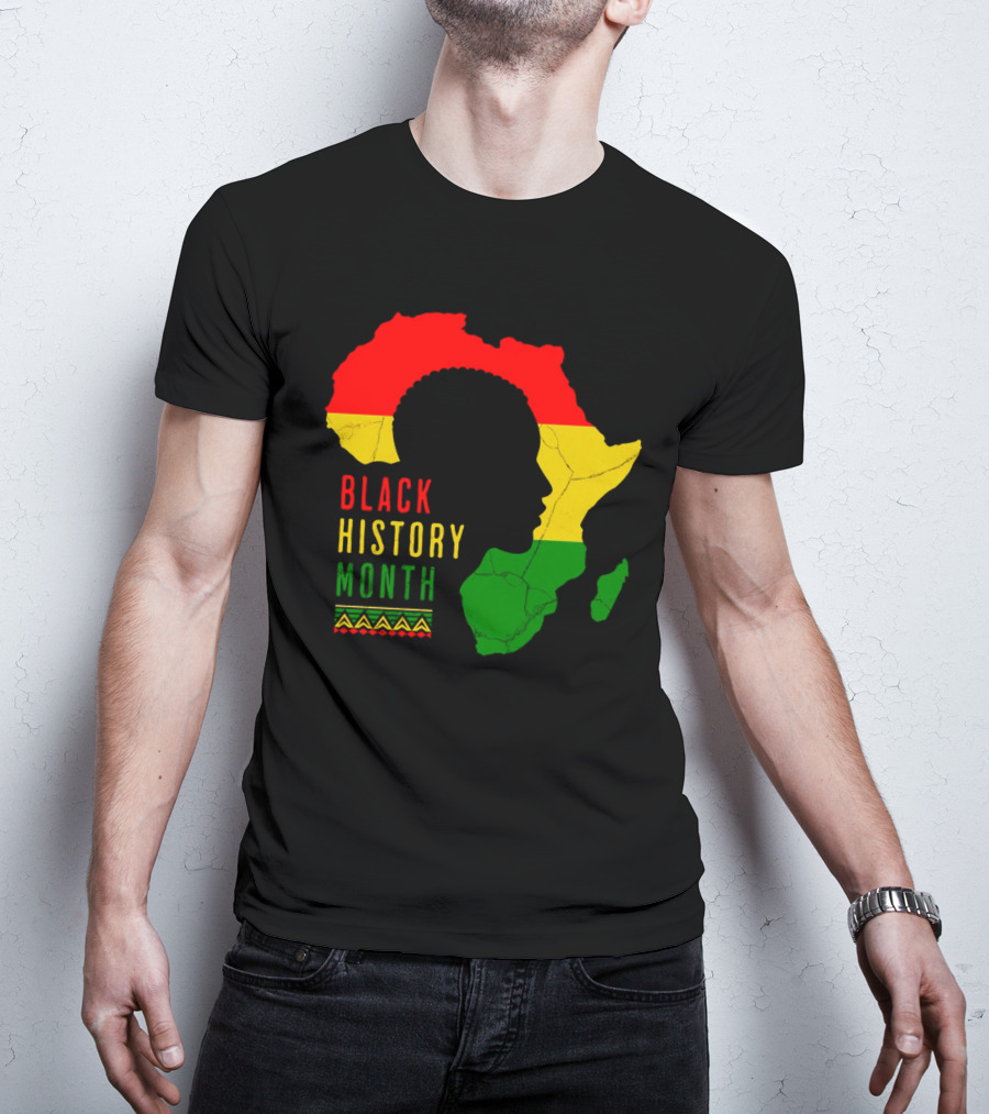 Black History Month Africa Map Silhouette With Red Yellow Green Colors T-Shirt
