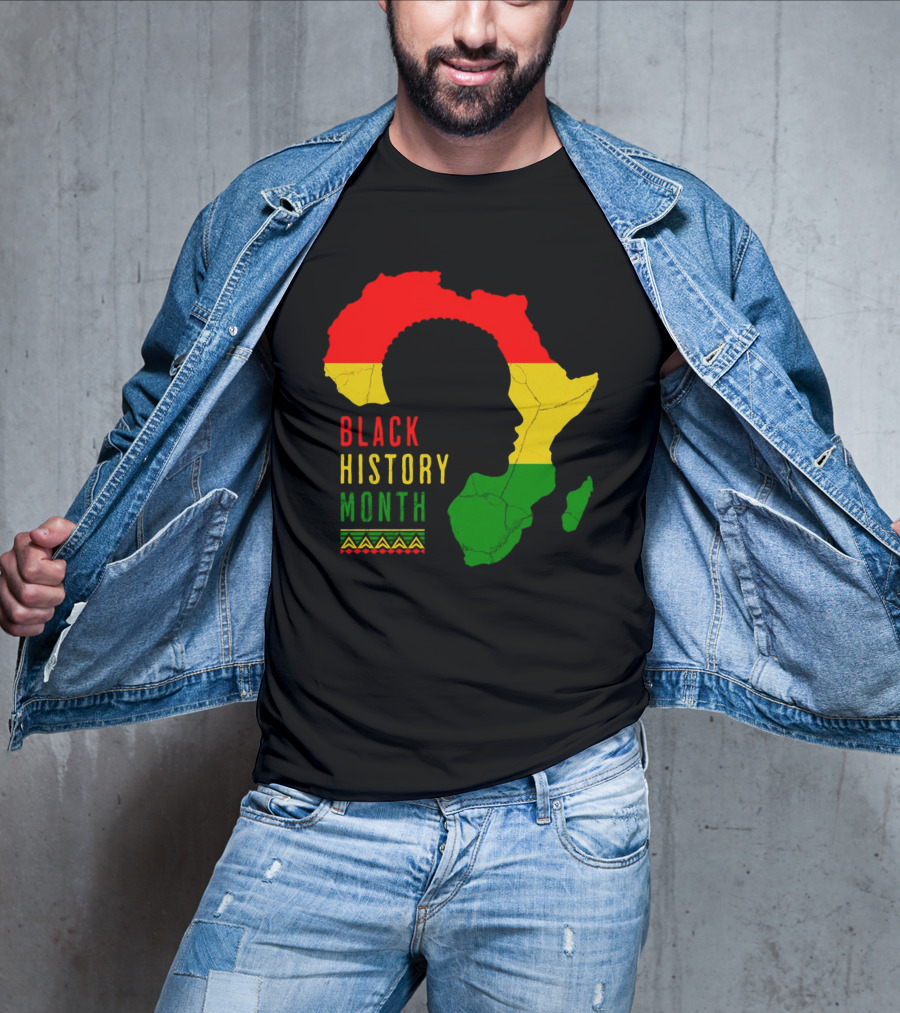 Black History Month Africa Map Silhouette With Red Yellow Green Colors T-Shirt