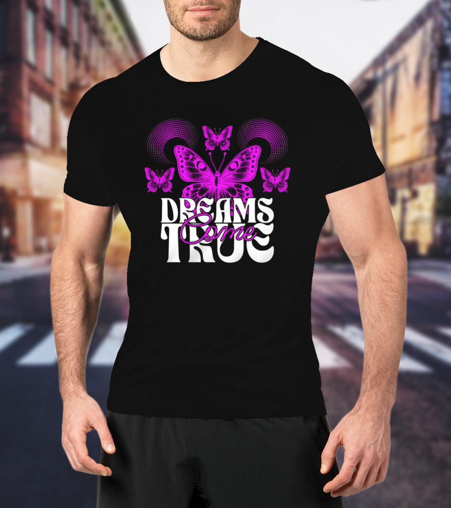 Dreams Come True Vibrant Pink Butterflies Psychedelic T-Shirt