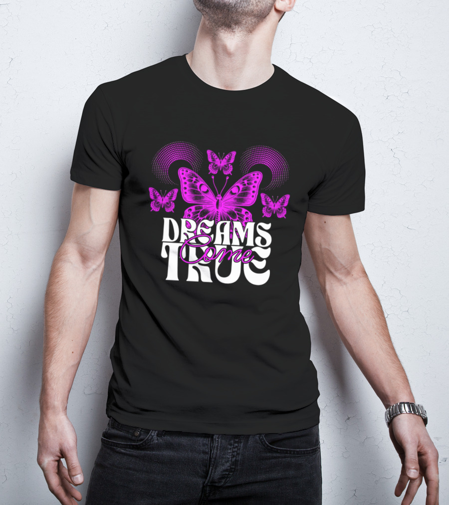 Dreams Come True Vibrant Pink Butterflies Psychedelic T-Shirt