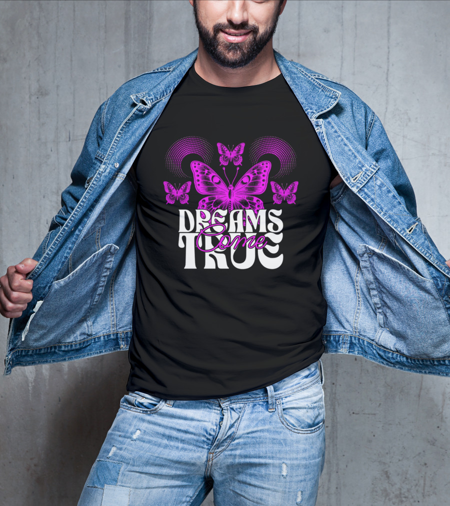 Dreams Come True Vibrant Pink Butterflies Psychedelic T-Shirt