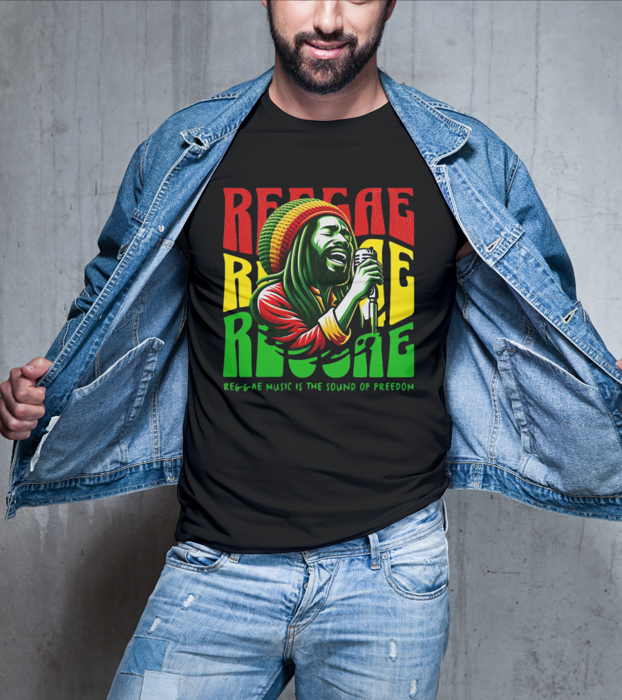 Reggae Music Is The Sound Of Freedom Vibrant Singer Iconic Colors T-Shirt