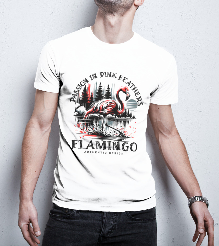Passion In Pink Feathers Flamingo Authentic T-Shirt