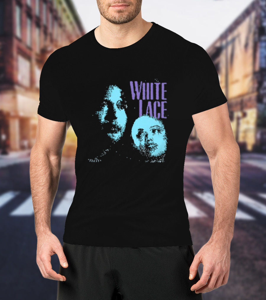 Skyler Acord White Lace Text With Two Blue Faces T-Shirt