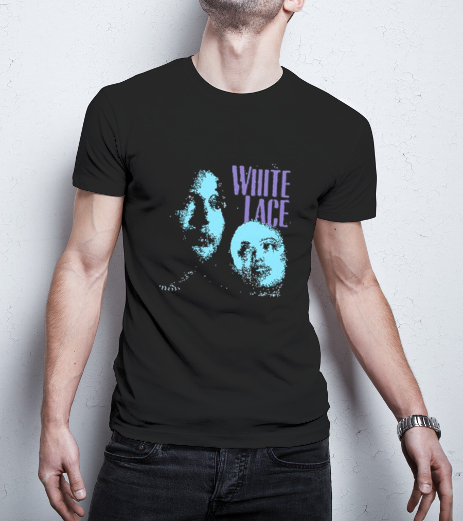 Skyler Acord White Lace Text With Two Blue Faces T-Shirt