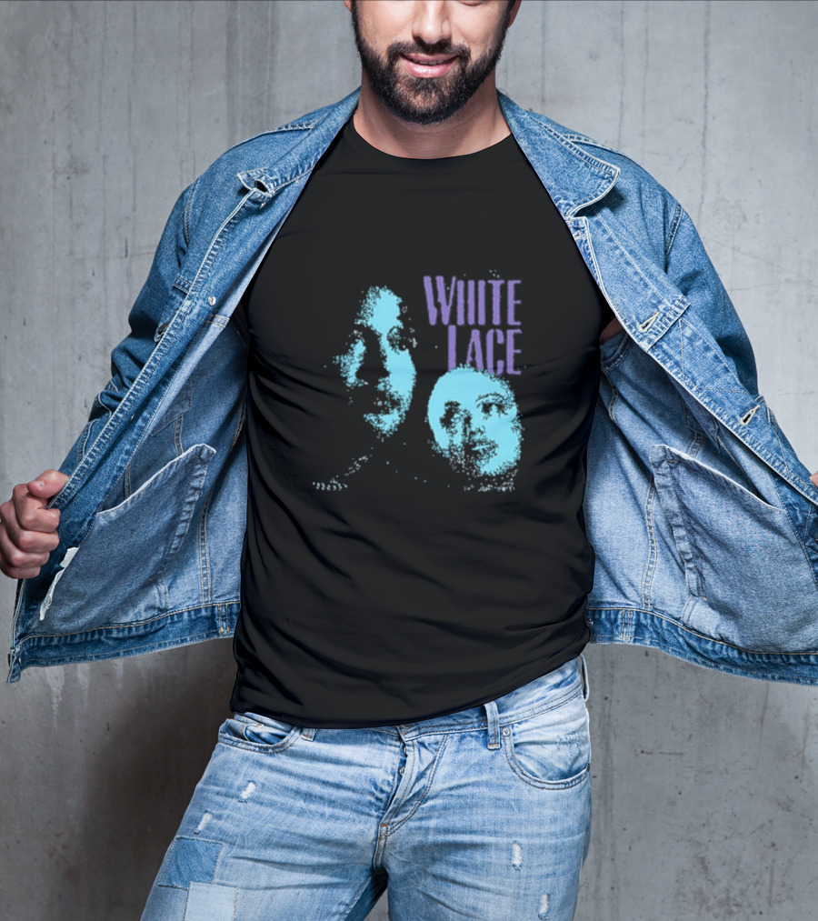 Skyler Acord White Lace Text With Two Blue Faces T-Shirt
