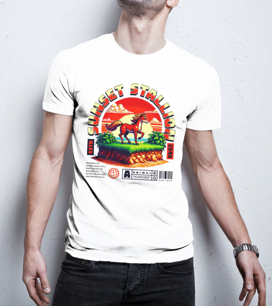 Sunset Stallion 2040 ESTO Animal Epic Epitome Horse Setting Sun Fiery Sky T-Shirt