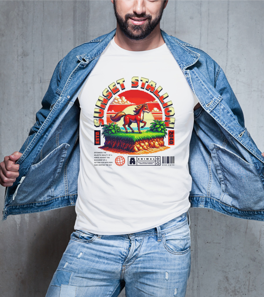 Sunset Stallion 2040 ESTO Animal Epic Epitome Horse Setting Sun Fiery Sky T-Shirt