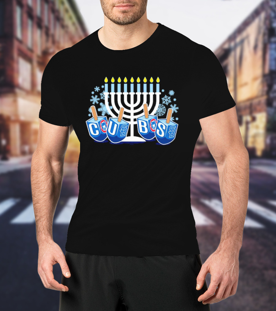 Chicago Cubs Hanukkah Celebration Menorah Dreidel Snowflakes T-Shirt