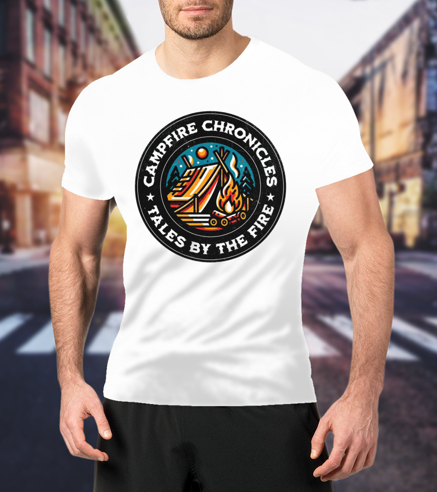 Campfire Chronicles Tales By The Fire Moonlit Tent And Bonfire Scene T-Shirt