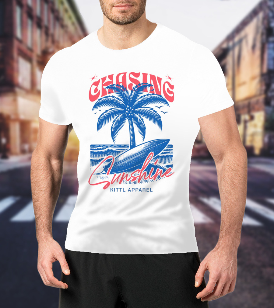 Chasing Sunshine Kittl Apparel Surfing Palm Tree Ocean Waves T-Shirt