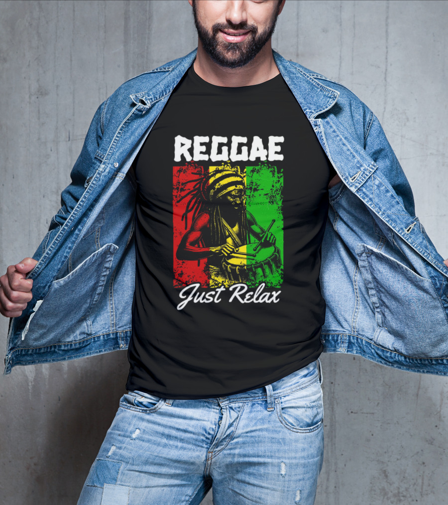 REGGAE Just Relax Rasta Drummer Red Yellow Green T-Shirt