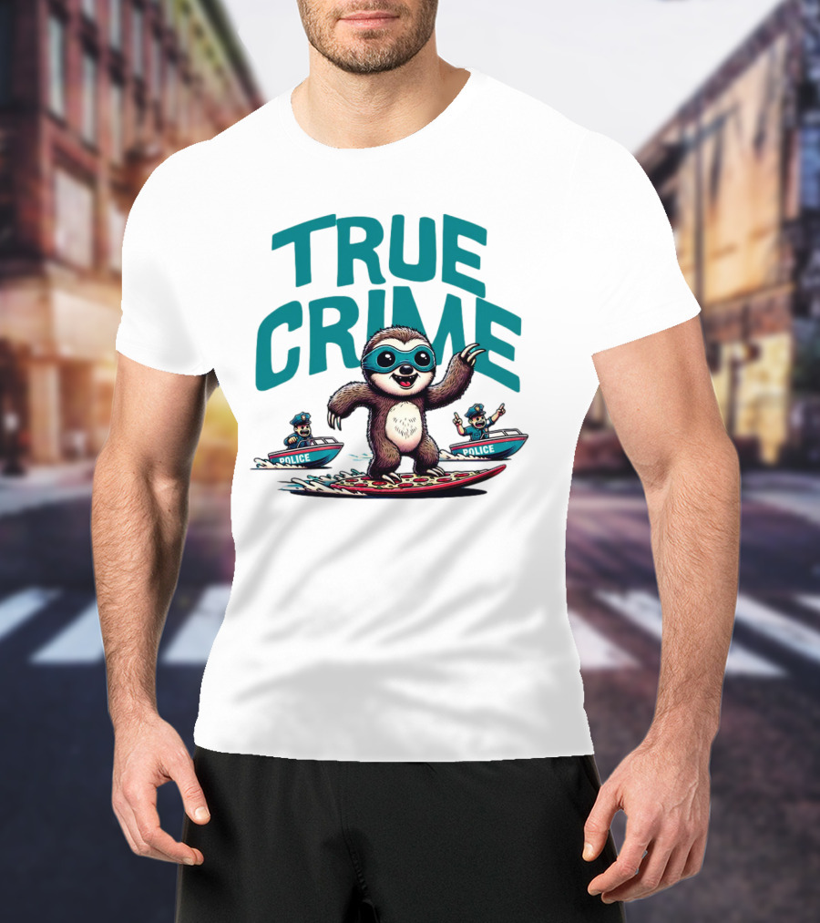 True Crime Sloth Surfing Police Chase T-Shirt