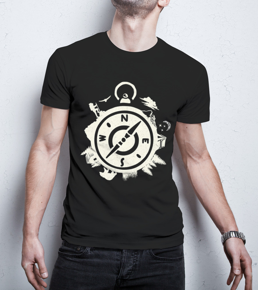 Wilderness Compass Adventure Nature Exploration Camping Moon Stars T-Shirt