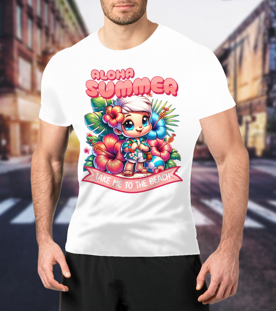Aloha Summer Take Me To The Beach Hawaiian Tropical Cartoon T-Shirt