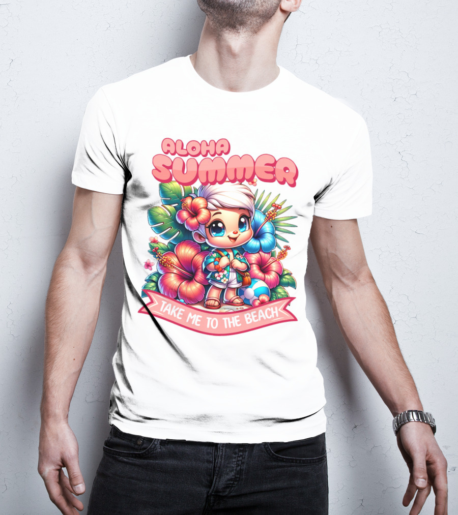 Aloha Summer Take Me To The Beach Hawaiian Tropical Cartoon T-Shirt