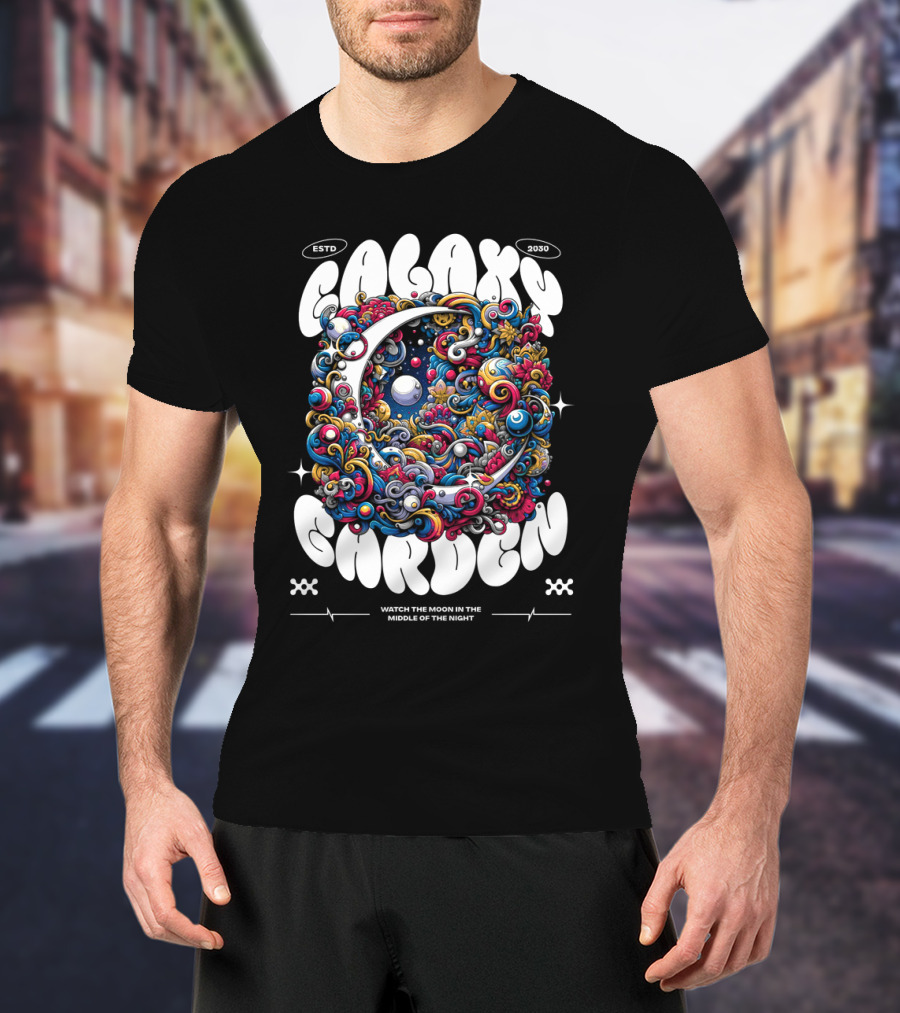GALAXY GARDEN WATCH THE MOON IN THE MIDDLE OF THE NIGHT ESTD 2030 T-Shirt
