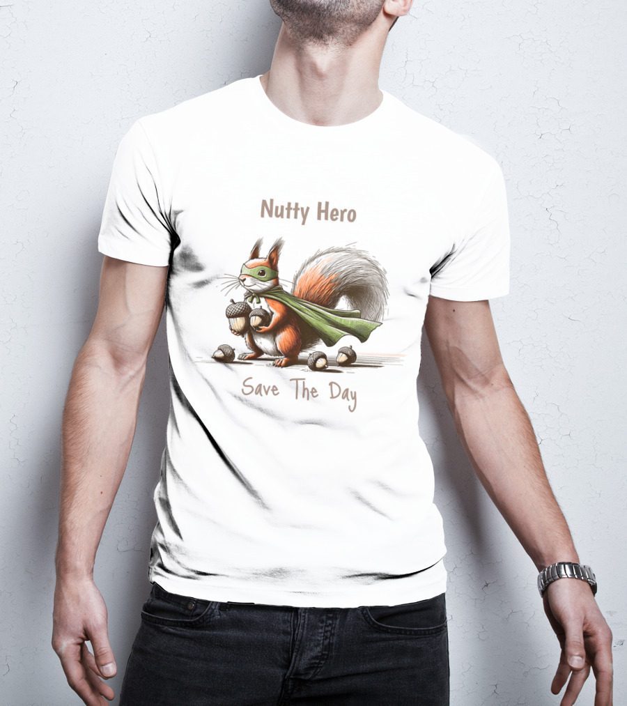 Nutty Hero Save The Day Squirrel With Mask And Cape T-Shirt