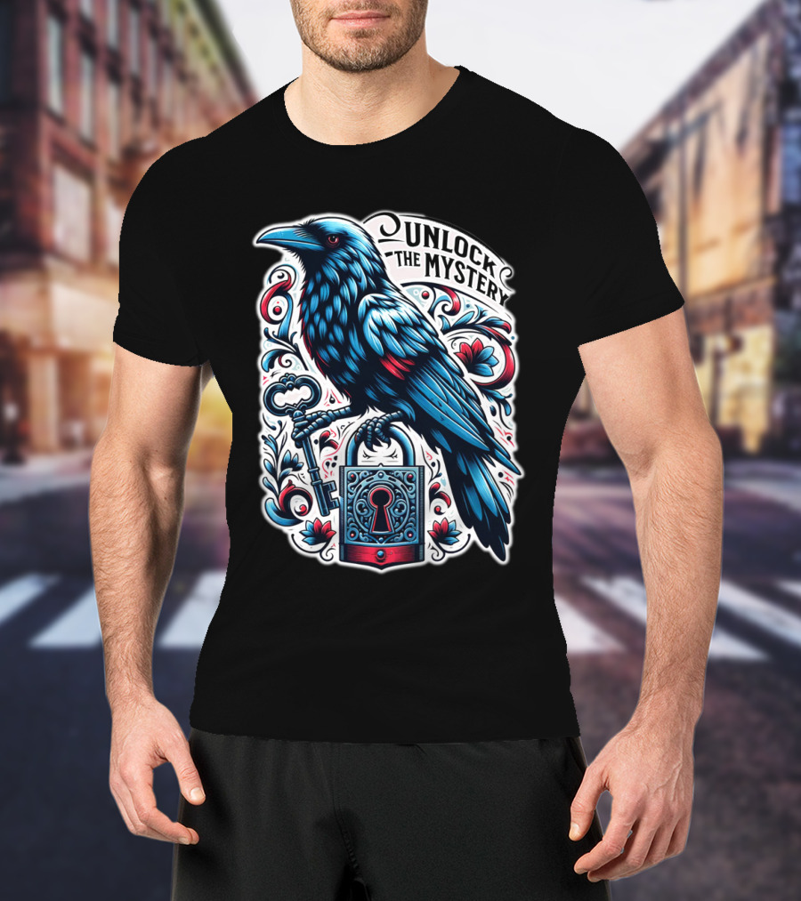 Unlock The Mystery Raven Holding Key And Lock With Ornate Floral T-Shirt