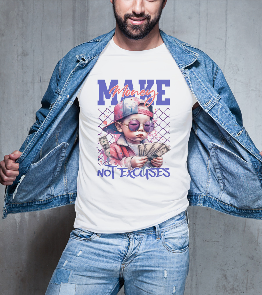 MAKE Money NOT EXCUSES Kid With Sunglasses Counting Cash T-Shirt
