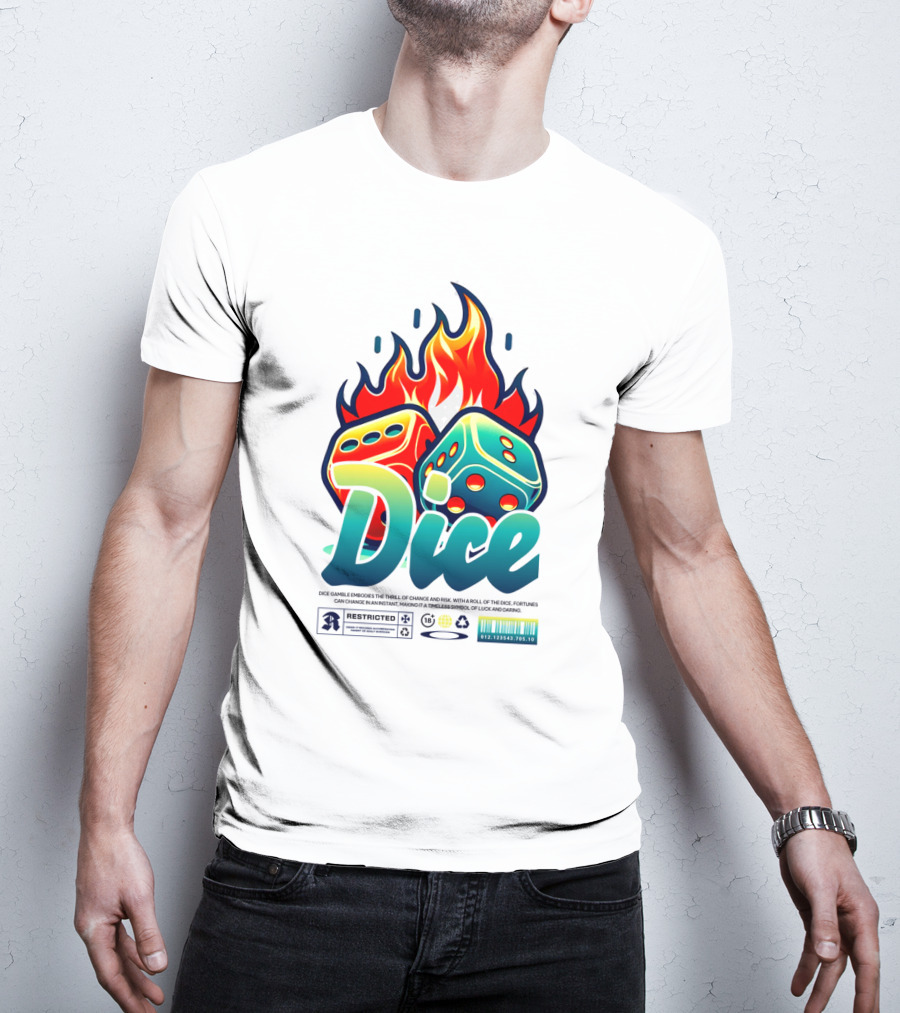 Dice Rolling Flames Exploding The Game Of Chance T-Shirt