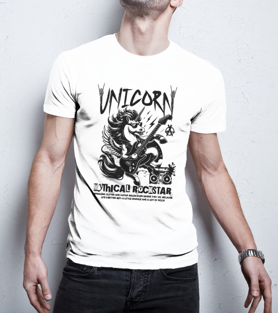 Unicorn Mythical Rockstar Spreading Glitter And Guitar Solos Sparkle Music Rock T-Shirt