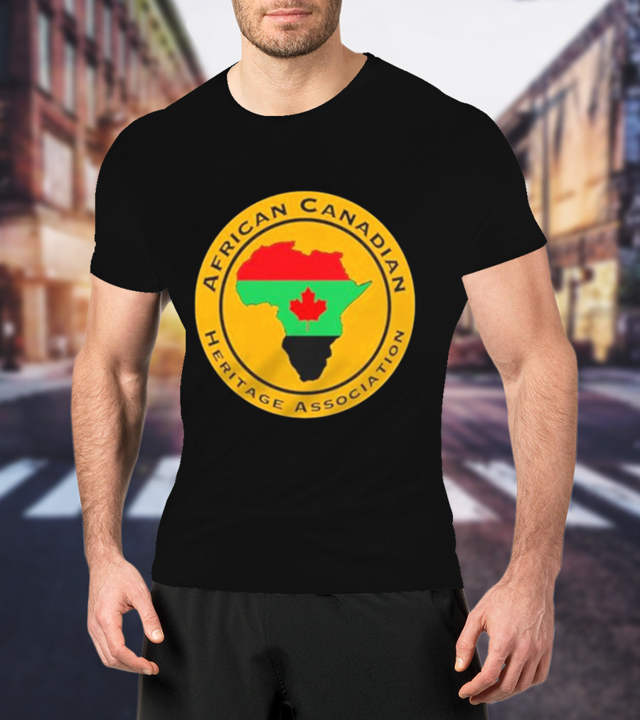 Papa Burgundy African Canadian Heritage Association African Map With Canadian Flag T-Shirt