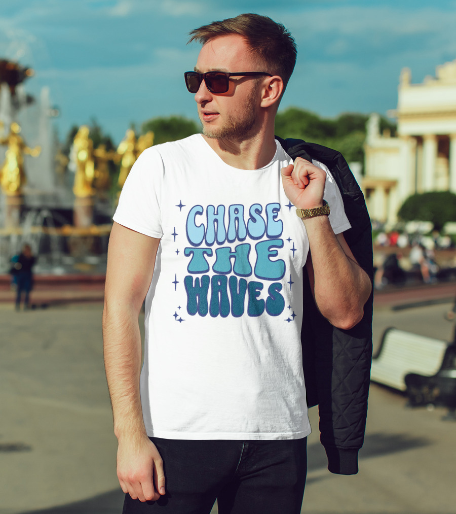 Chase The Waves Retro Font Star Accents T-Shirt