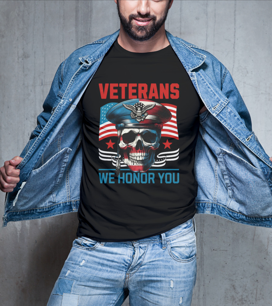 VETERANS WE HONOR YOU Skull With Eagle And Flag T-Shirt
