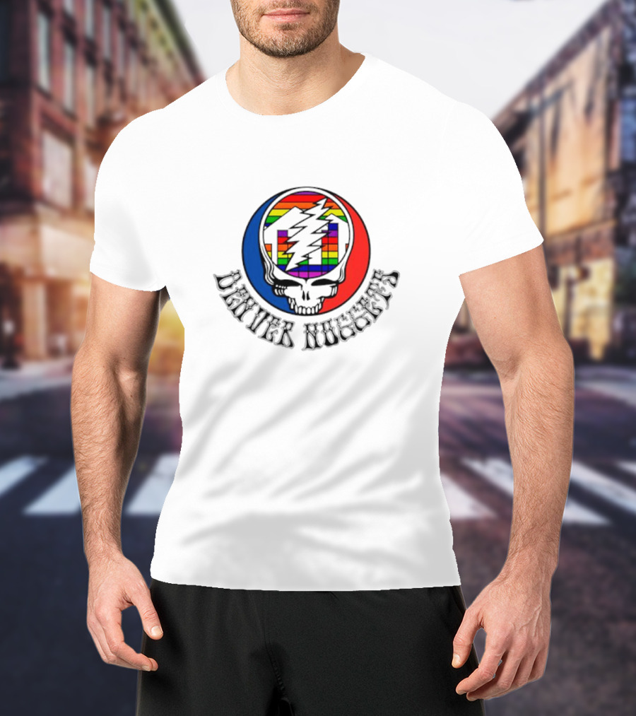Denver Nuggets Grateful Dead Skull Rainbow Bolt T-Shirt
