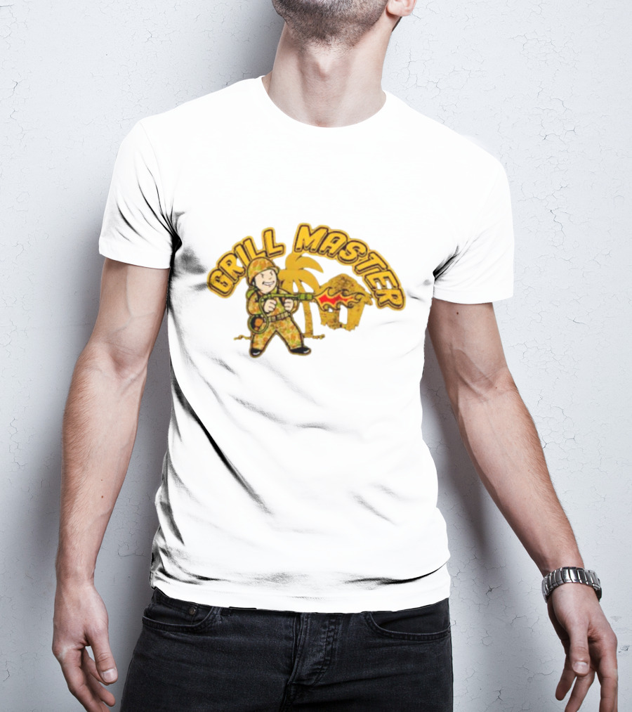 Grill Master Soldier With Palm Tree And Hut T-Shirt