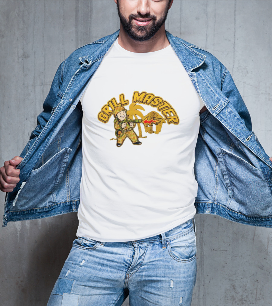Grill Master Soldier With Palm Tree And Hut T-Shirt