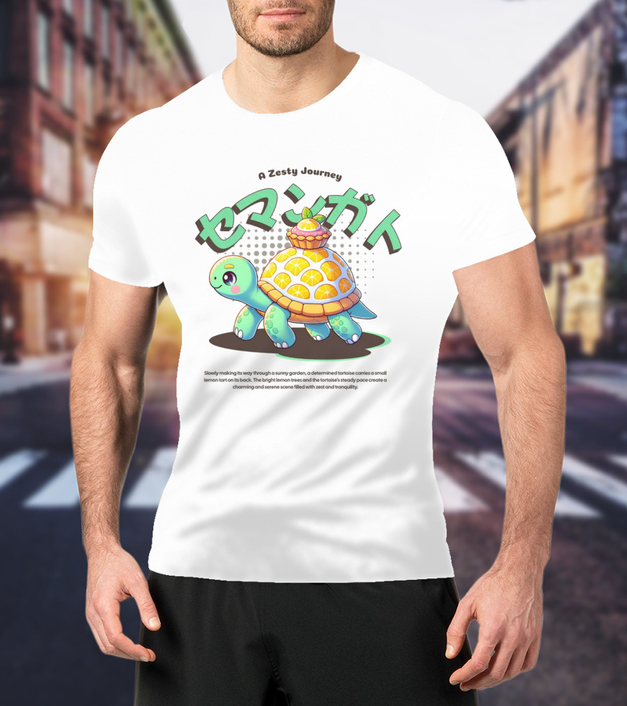 A Zesty Journey Tortoise With Lemon Back And Japanese Text T-Shirt