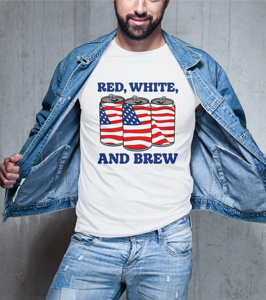 Red White And Brew American Flag Cans T-Shirt