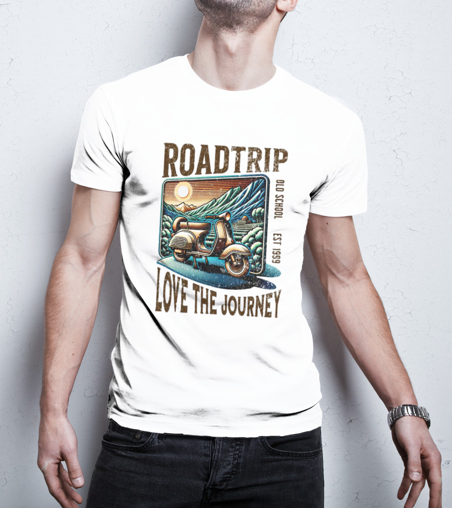 Roadtrip Love The Journey Vintage Scooter Exploring Scenic Mountains T-Shirt