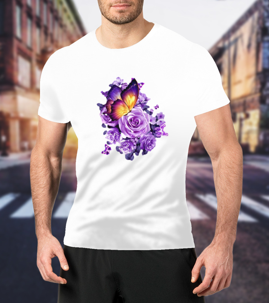Butterfly Purple Rose Blossoms Floral Arrangement T-Shirt
