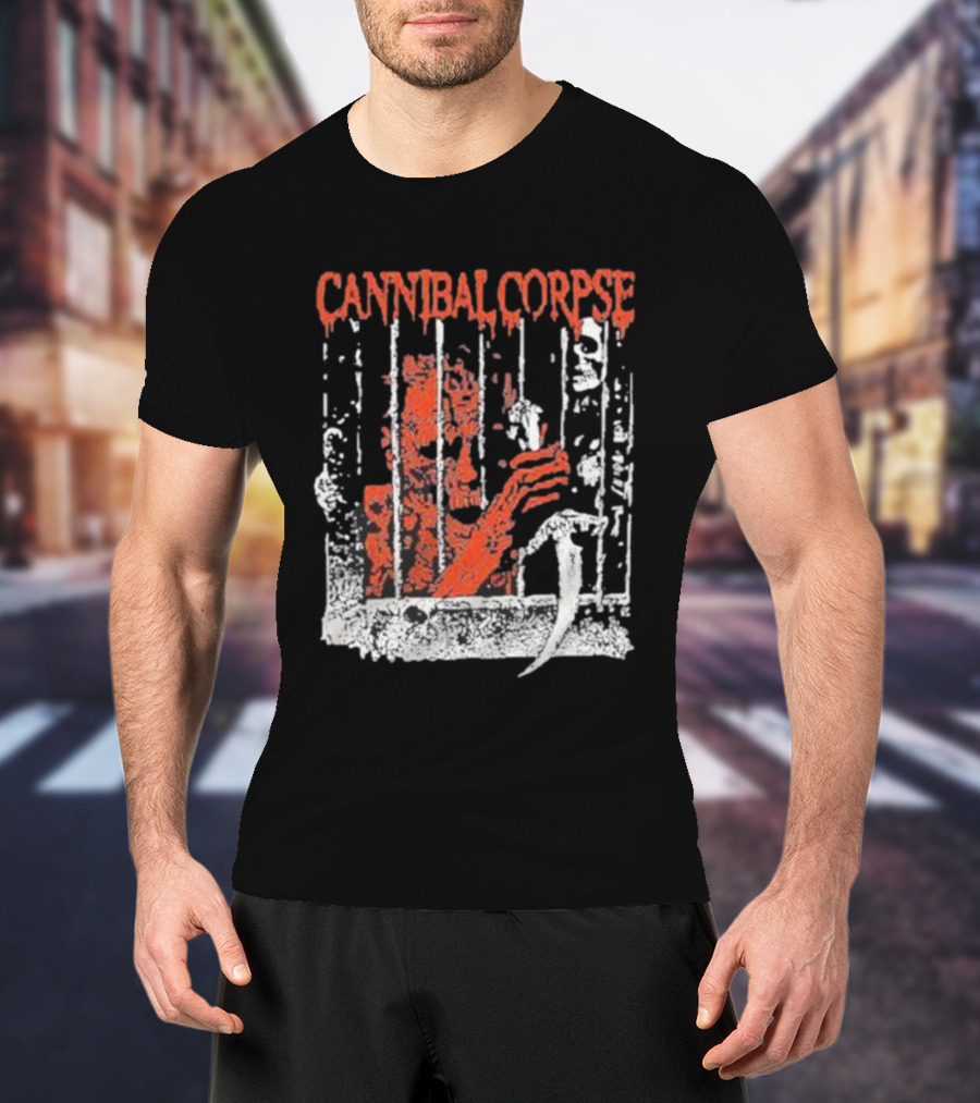 Cannibal Corpse Bloody Kill Cell Prison Bars Skeleton Knife T-Shirt