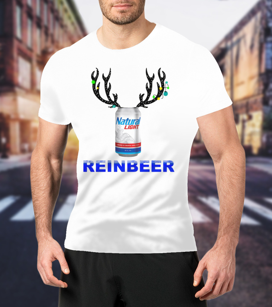 Natural Light Holiday Reinbeer Can Antlers Christmas T-Shirt