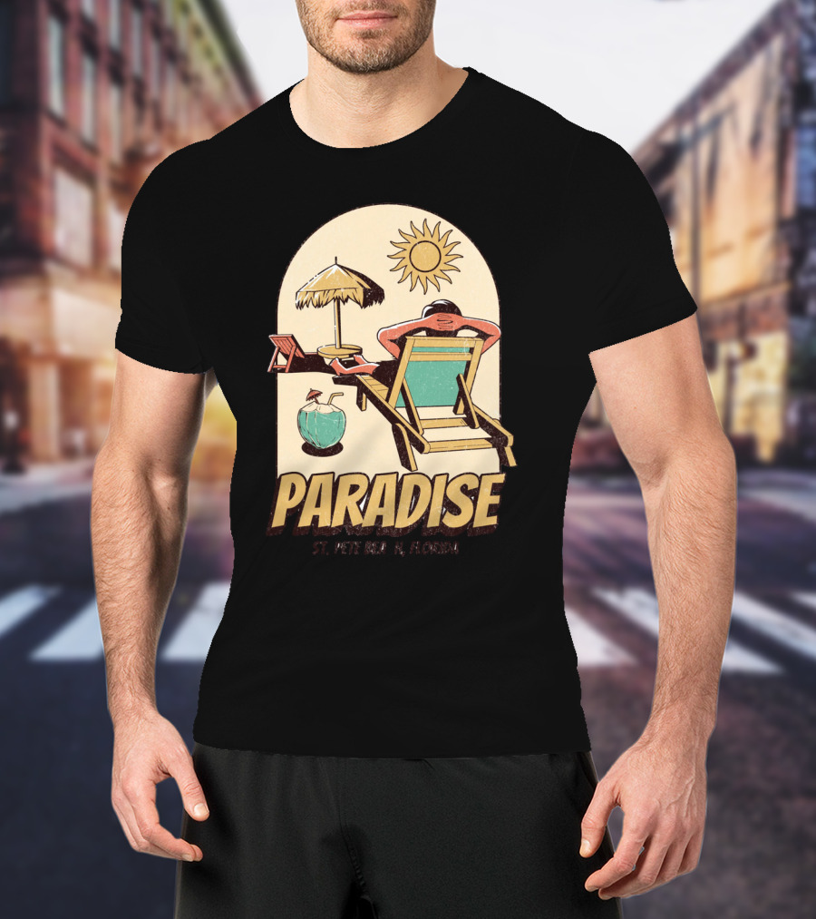 Paradise St. Pete Beach Florida Retro Sun Lounger And Cocktail Scene T-Shirt