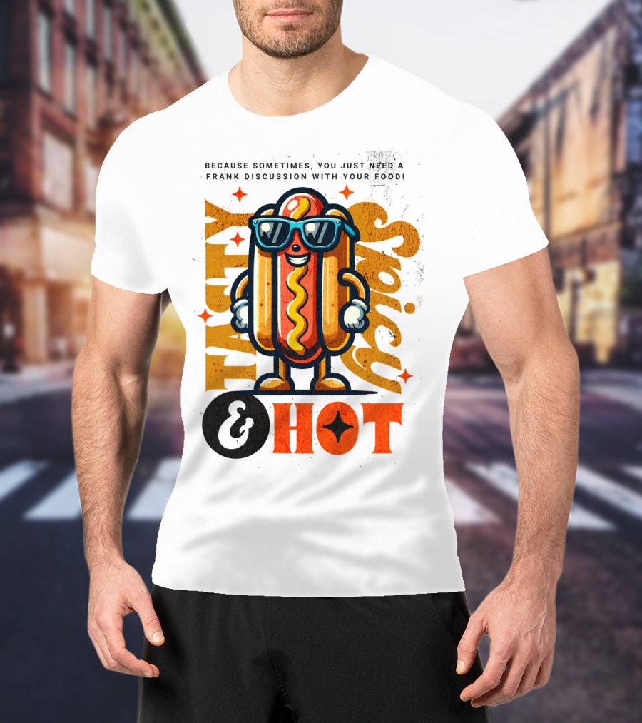 Highly Spicy And Hot Retro Funny Hot Dog Fast Food Mascot Character T-Shirt