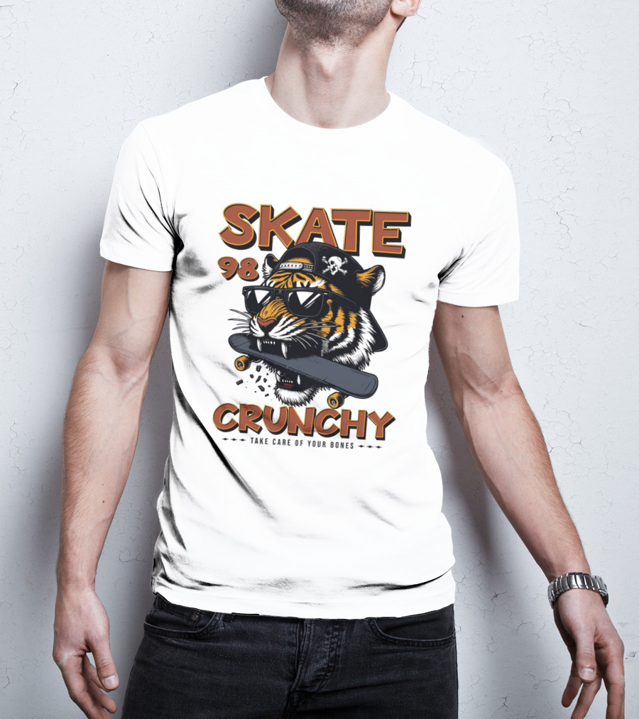 SKATE 98 CRUNCHY Tiger Take Care Of Your Bones T-Shirt