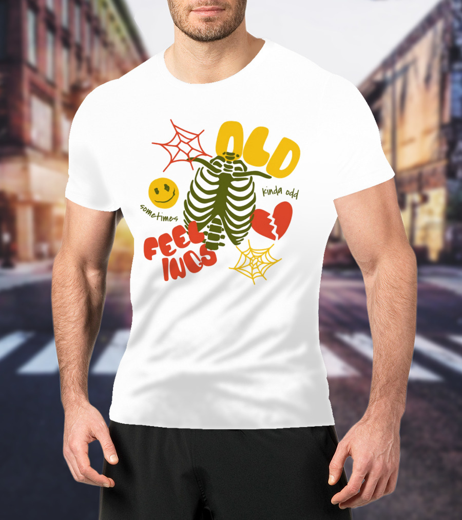 Old Feelings Sometimes Kinda Odd Broken Heart And Smiley Skeleton With Webs T-Shirt