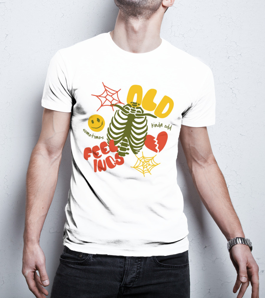 Old Feelings Sometimes Kinda Odd Broken Heart And Smiley Skeleton With Webs T-Shirt