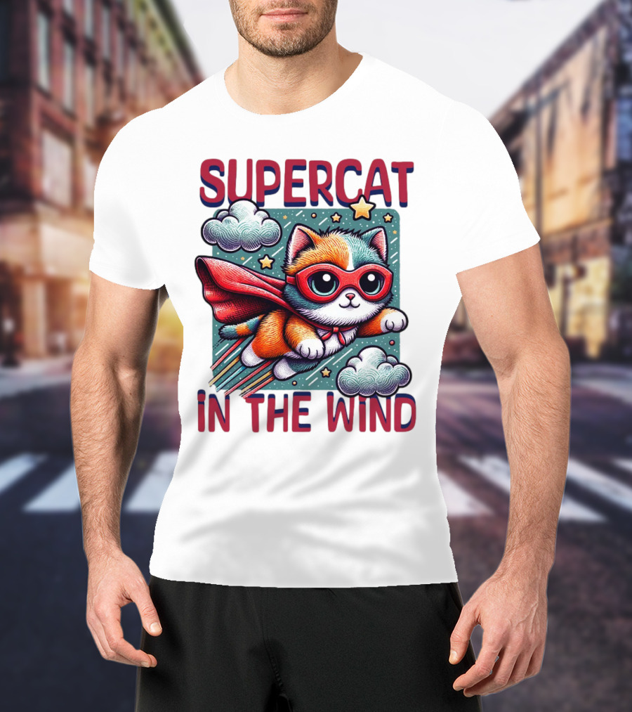 SUPER CAT IN THE WIND STAR ADVENTURE WITH CLOUDS AND CAPE T-Shirt