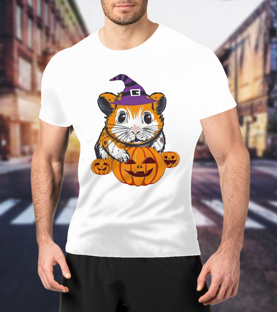 Halloween Guinea Pig With Witch Hat And Pumpkins T-Shirt