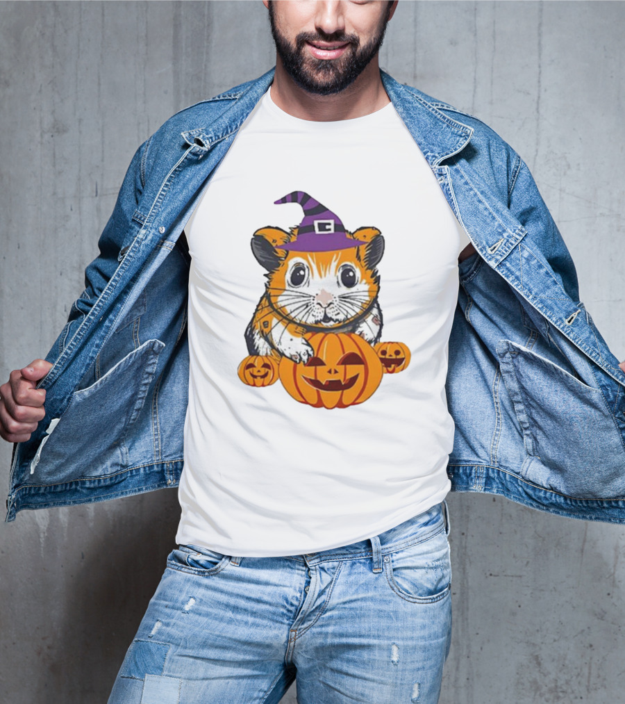 Halloween Guinea Pig With Witch Hat And Pumpkins T-Shirt