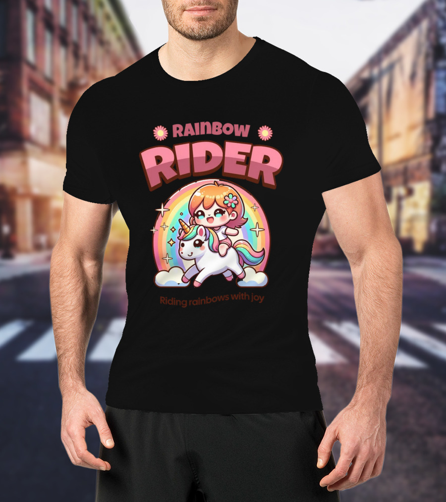 Rainbow Rider Riding Rainbows With Joy T-Shirt
