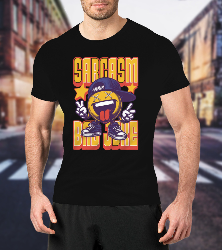 SARCASM BAD JOKE Emoji Character Laugh Peace Sign Cap Sneakers T-Shirt