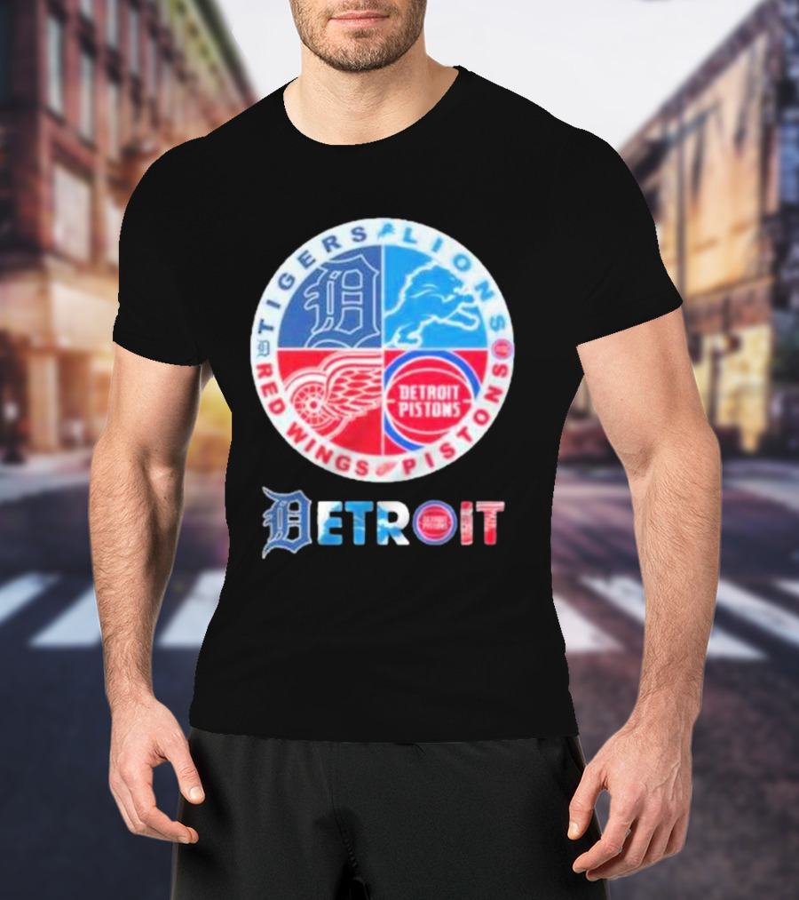 Detroit Tigers Lions Red Wings Pistons Circle T-Shirt